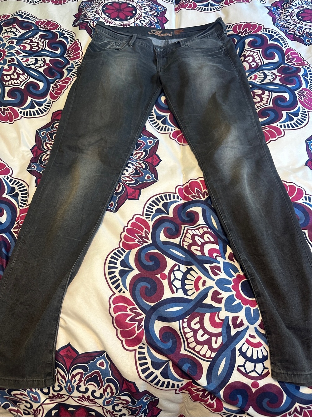 Mavi Black Gray Washed Denim Jeans with Embroidered Waistband